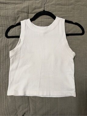 Aura White Ribbed Tank Top - Sleeveless Crew